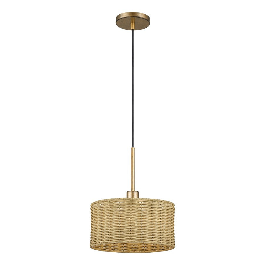 Livex Weavington 1Lt Pendant, Gold/Hand-Woven Rustic Walnut