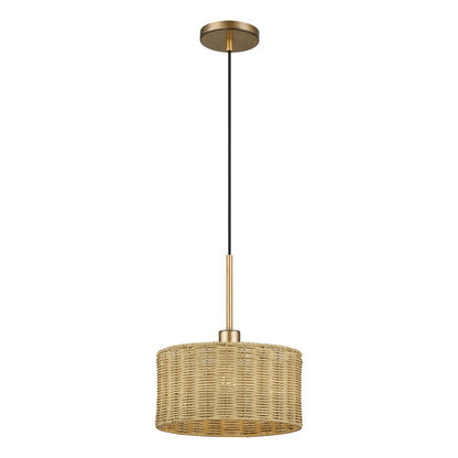 Livex Weavington 1Lt Pendant, Gold/Hand-Woven Rustic Walnut