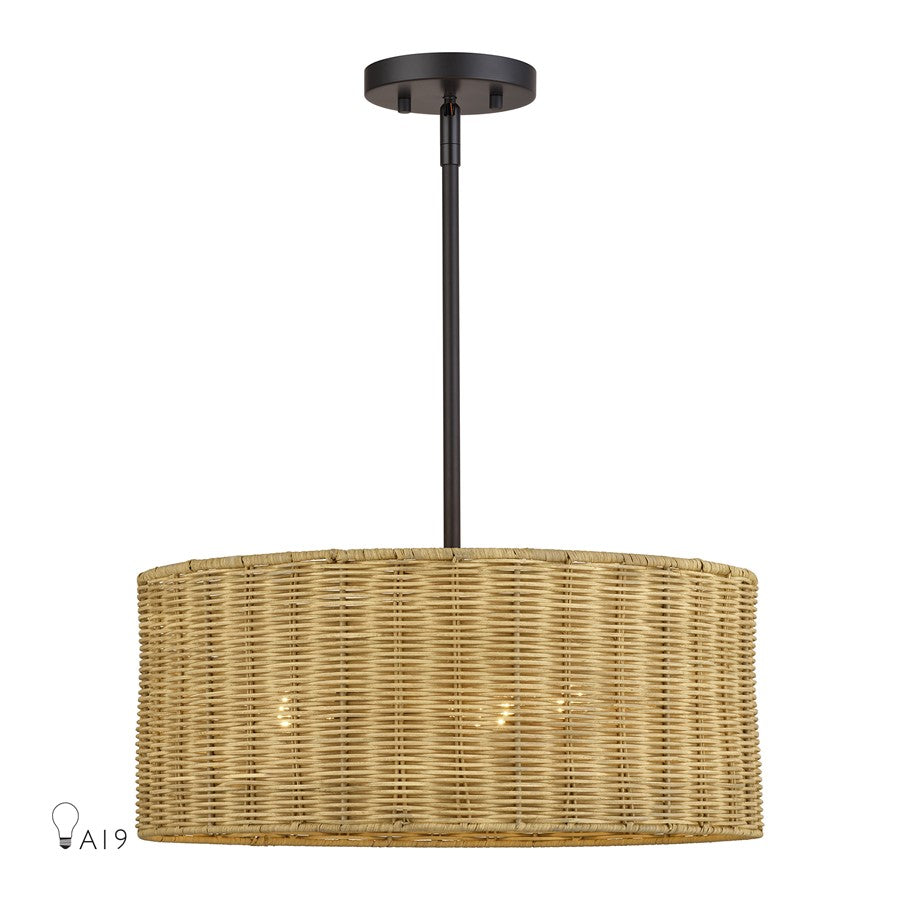 Livex Weavington 3Lt Pendant Chandelier, Bronze/Rustic Walnut - 60043-07