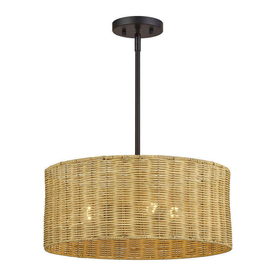 Livex Weavington 3Lt Pendant Chandelier, Bronze/Rustic Walnut