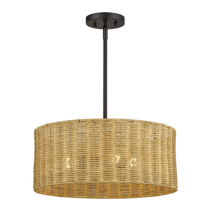 Livex Weavington 3Lt Pendant Chandelier, Bronze/Rustic Walnut