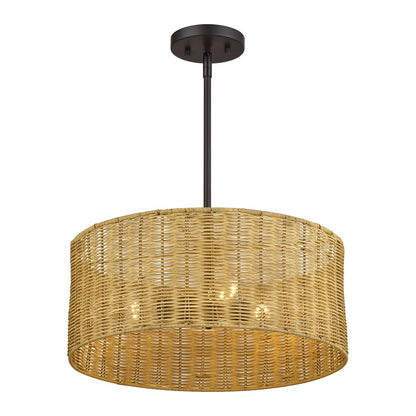 Livex Weavington 3Lt Pendant Chandelier, Bronze/Rustic Walnut