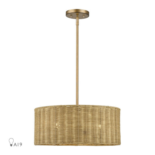 Livex Weavington 3Lt Pendant Chandelier, Gold/Rustic Walnut - 60043-48