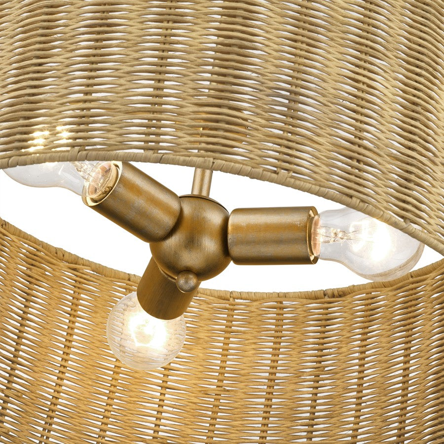 Livex Weavington 3Lt Pendant Chandelier, Gold/Rustic Walnut