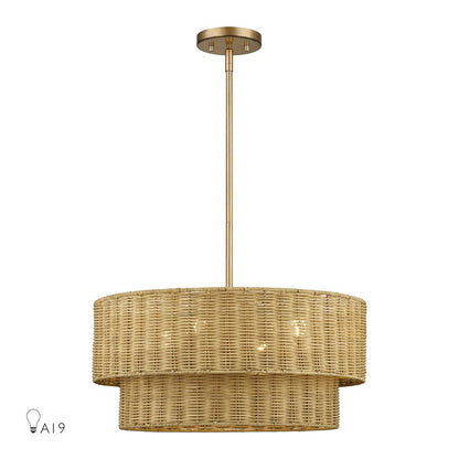 Livex Weavington 4Lt Pendant Chandelier, Gold/Rustic Walnut - 60044-48