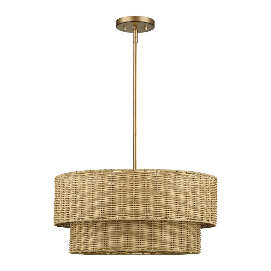 Livex Weavington 4Lt Pendant Chandelier, Gold/Rustic Walnut