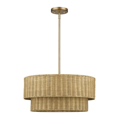 Livex Weavington 4Lt Pendant Chandelier, Gold/Rustic Walnut