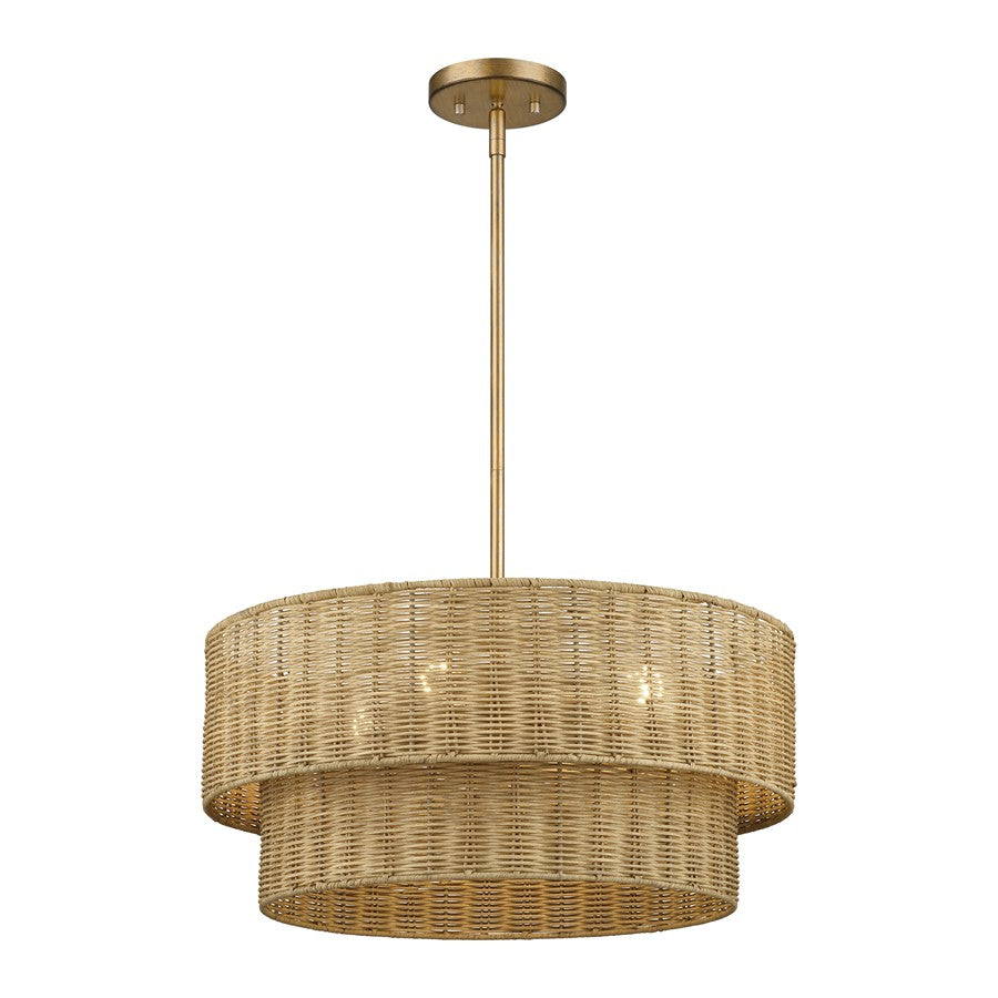 Livex Weavington 4Lt Pendant Chandelier, Gold/Rustic Walnut