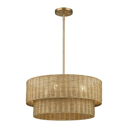 Livex Weavington 4Lt Pendant Chandelier, Gold/Rustic Walnut
