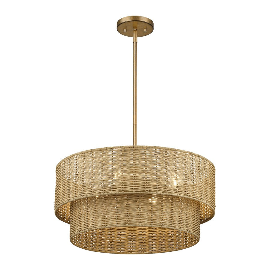 Livex Weavington 4Lt Pendant Chandelier, Gold/Rustic Walnut