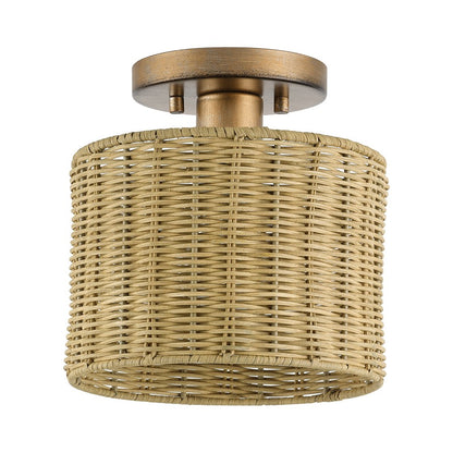 Livex Weavington 1Lt Small Semi-Flush, Gold/Hand-Woven Rustic Walnut