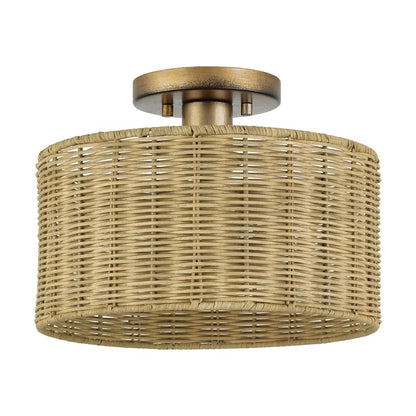 Livex Weavington 1Lt Medium Semi-Flush, Gold/Rustic Walnut