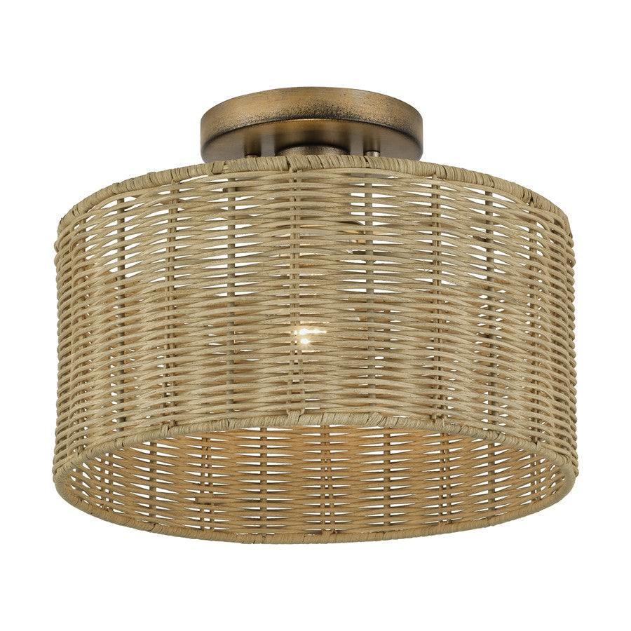 Livex Weavington 1Lt Medium Semi-Flush, Gold/Rustic Walnut