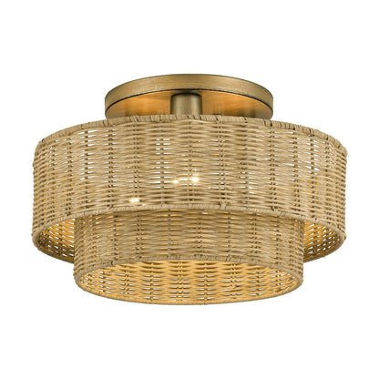 Livex Weavington 3Lt 15" Dia Semi-Flush, Gold/Rustic Walnut