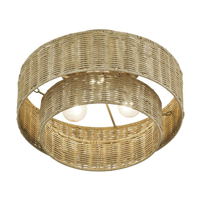 Livex Weavington 3Lt 15" Dia Semi-Flush, Gold/Rustic Walnut