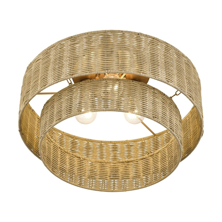 Livex Weavington 3Lt 18" Dia Semi-Flush, Gold/Rustic Walnut