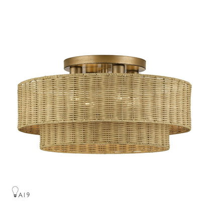 Livex Weavington 4Lt Extra Large Semi-Flush, Gold/Rustic Walnut - 60049-48