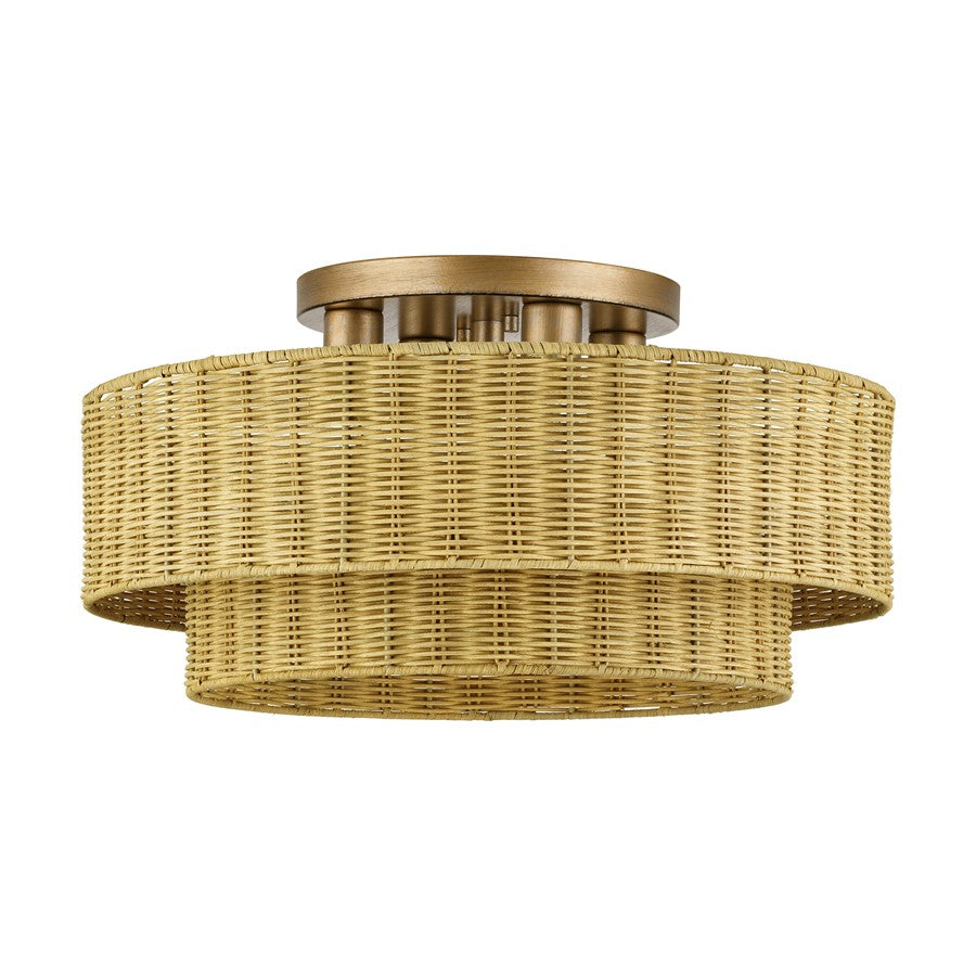 Livex Weavington 4Lt Extra Large Semi-Flush, Gold/Rustic Walnut