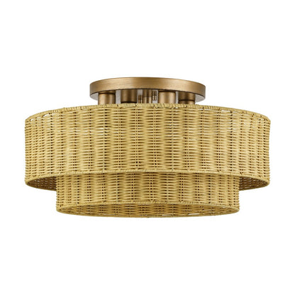 Livex Weavington 4Lt Extra Large Semi-Flush, Gold/Rustic Walnut