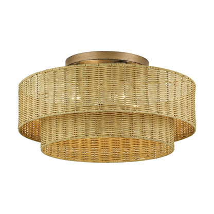 Livex Weavington 4Lt Extra Large Semi-Flush, Gold/Rustic Walnut