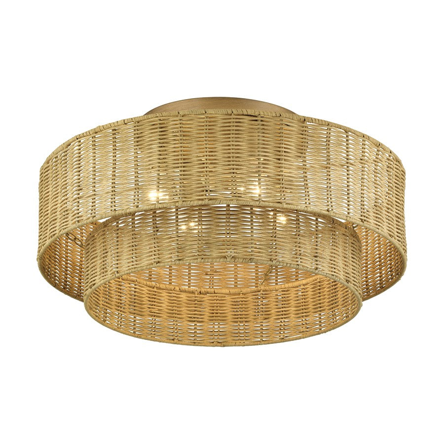 Livex Weavington 4Lt Extra Large Semi-Flush, Gold/Rustic Walnut