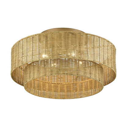 Livex Weavington 4Lt Extra Large Semi-Flush, Gold/Rustic Walnut