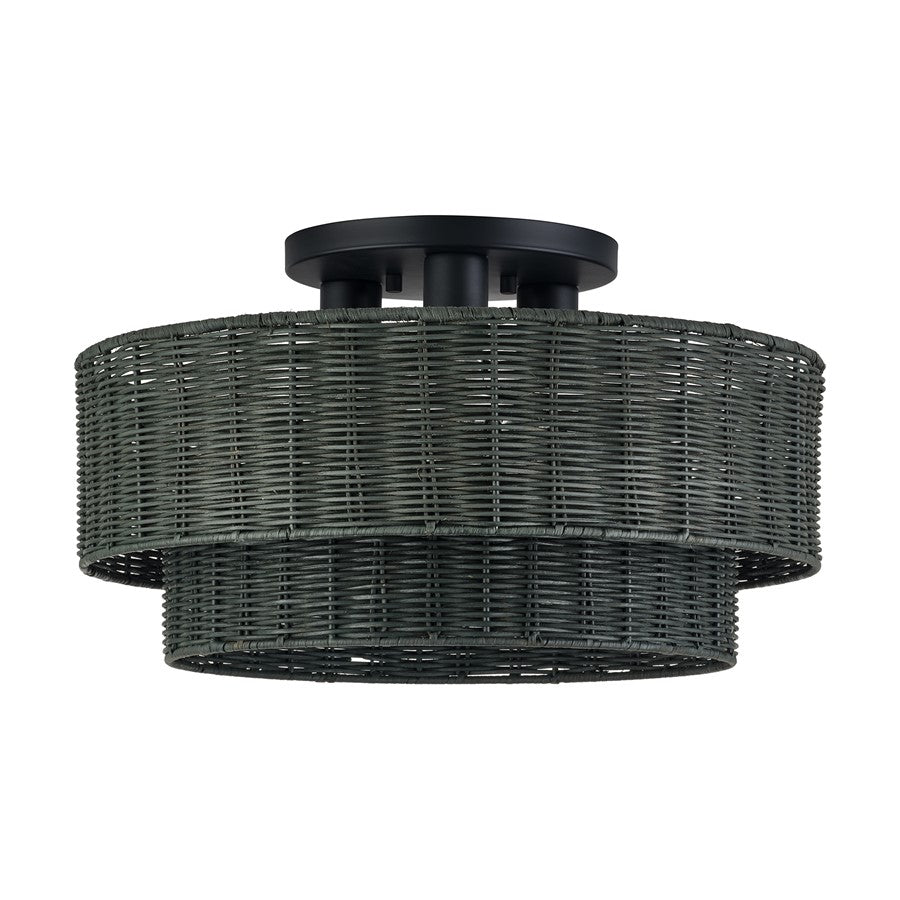 Livex Weavington 3Lt 18" Dia Semi-Flush, Black/Charred Gray