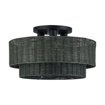 Livex Weavington 3Lt 18" Dia Semi-Flush, Black/Charred Gray