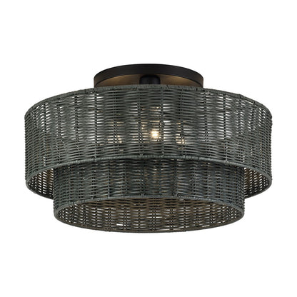 Livex Weavington 3Lt 18" Dia Semi-Flush, Black/Charred Gray