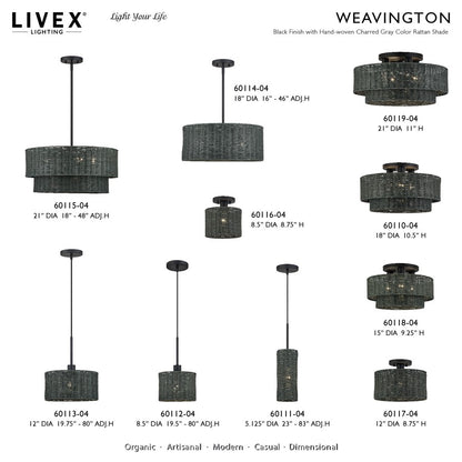 Livex Weavington 3Lt 18" Dia Semi-Flush, Black/Charred Gray