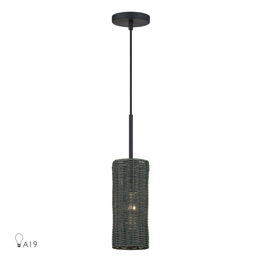 Livex Weavington 1Lt 5" Dia Mini Pendant, Black/Charred Gray - 60111-04