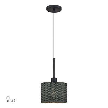 Livex Weavington 1Lt 8.5" Dia Mini Pendant, Black/Charred Gray - 60112-04