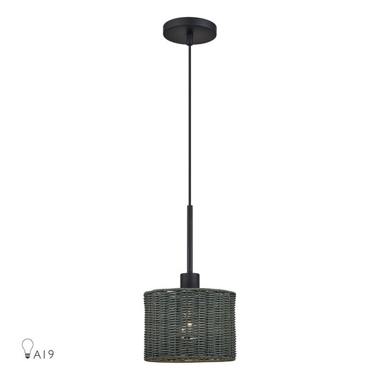 Livex Weavington 1Lt 8.5" Dia Mini Pendant, Black/Charred Gray - 60112-04