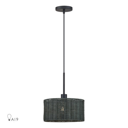Livex Weavington 1Lt Pendant, Black/Hand-Woven Charred Gray - 60113-04