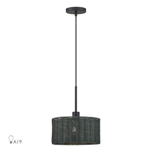 Livex Weavington 1Lt Pendant, Black/Hand-Woven Charred Gray - 60113-04