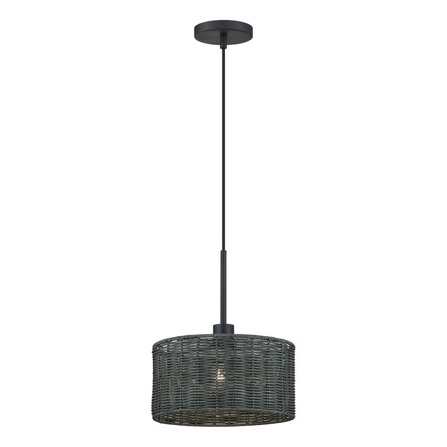 Livex Weavington 1Lt Pendant, Black/Hand-Woven Charred Gray