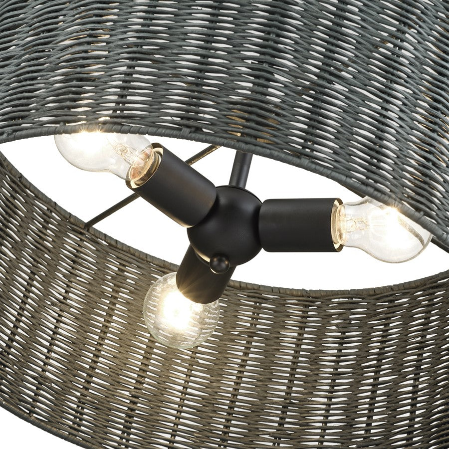 Livex Weavington 3Lt Pendant Chandelier, Black/Charred Gray