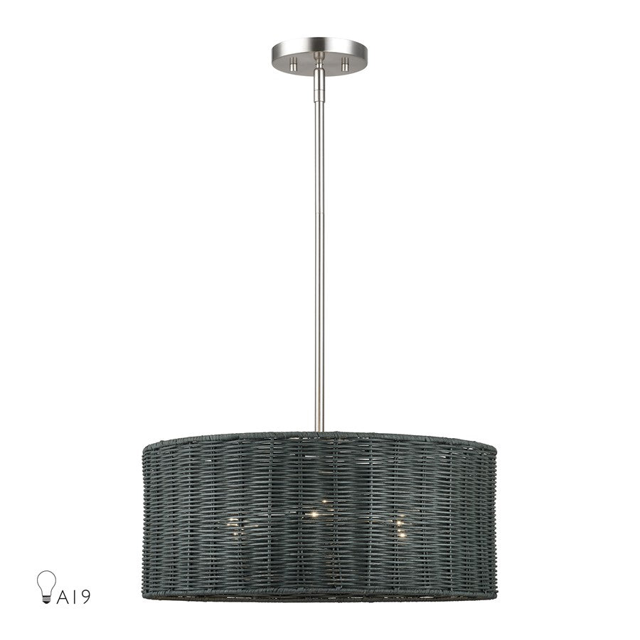 Livex Weavington 3Lt Pendant Chandelier, Nickel/Charred Gray - 60114-91