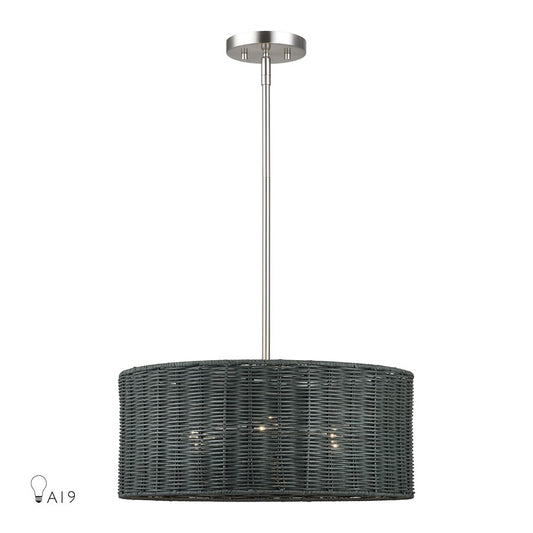 Livex Weavington 3Lt Pendant Chandelier, Nickel/Charred Gray - 60114-91