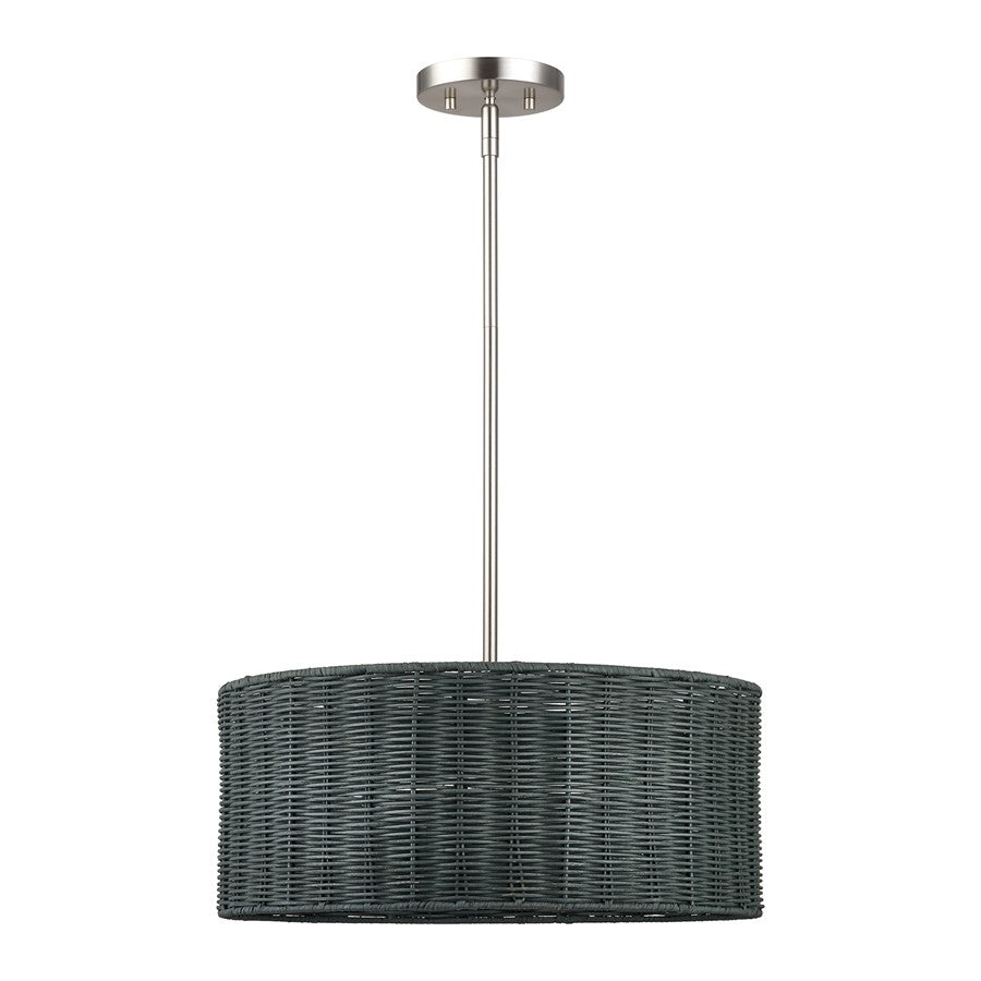 Livex Weavington 3Lt Pendant Chandelier, Nickel/Charred Gray