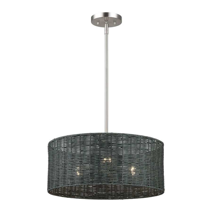 Livex Weavington 3Lt Pendant Chandelier, Nickel/Charred Gray