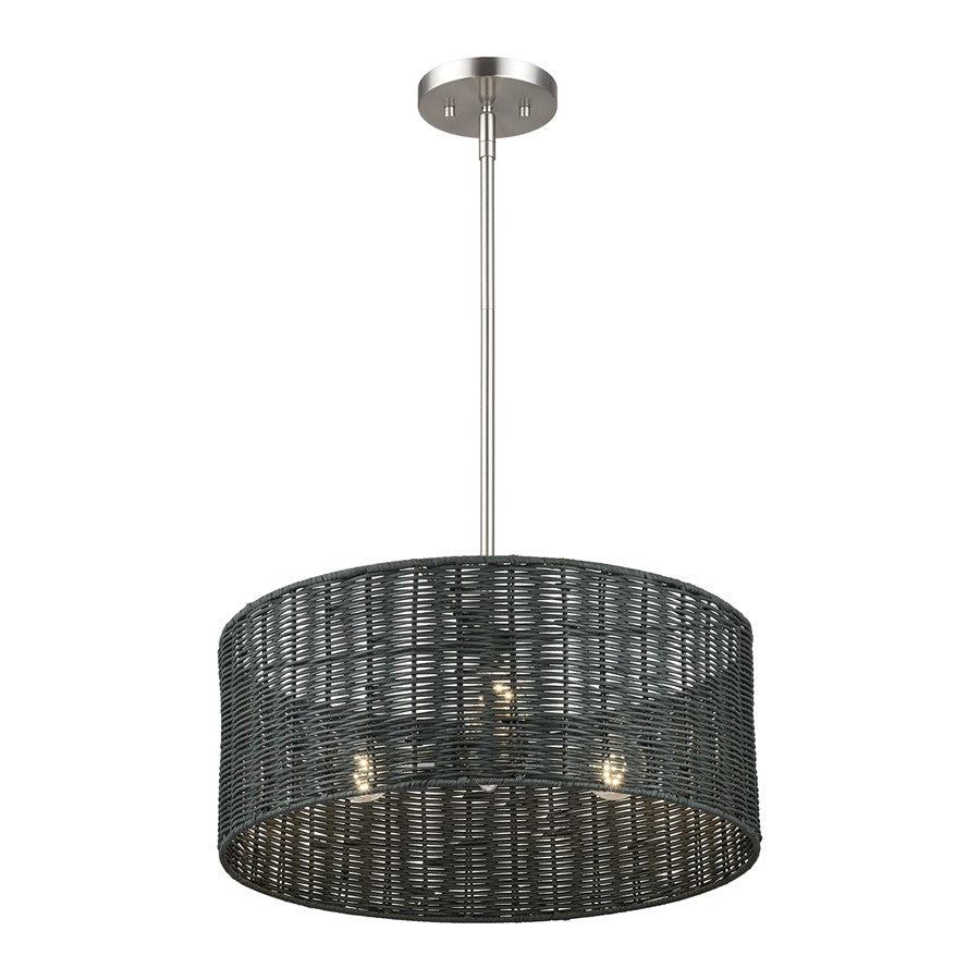 Livex Weavington 3Lt Pendant Chandelier, Nickel/Charred Gray