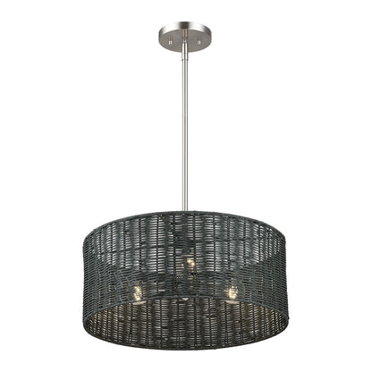 Livex Weavington 3Lt Pendant Chandelier, Nickel/Charred Gray