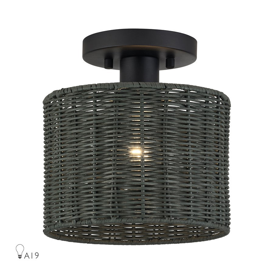 Livex Weavington 1Lt Small Semi-Flush, Black/Hand-Woven Charred Gray - 60116-04