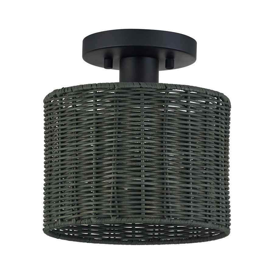 Livex Weavington 1Lt Small Semi-Flush, Black/Hand-Woven Charred Gray