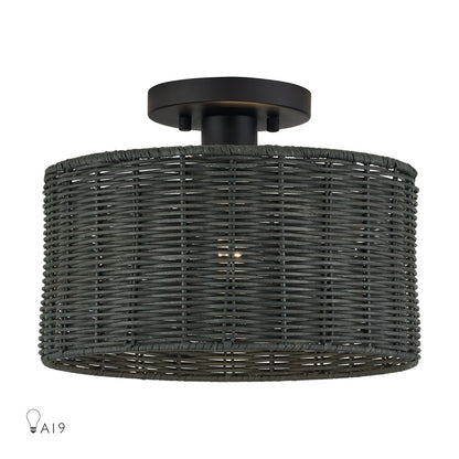 Livex Weavington 1Lt Medium Semi-Flush, Black/Charred Gray - 60117-04