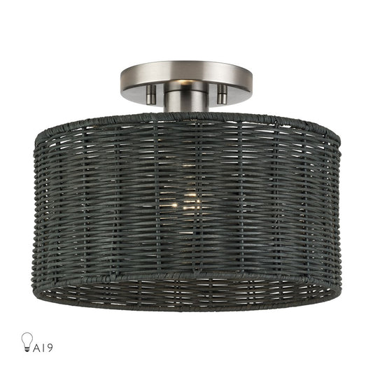 Livex Weavington 1Lt Medium Semi-Flush, Nickel/Charred Gray - 60117-91