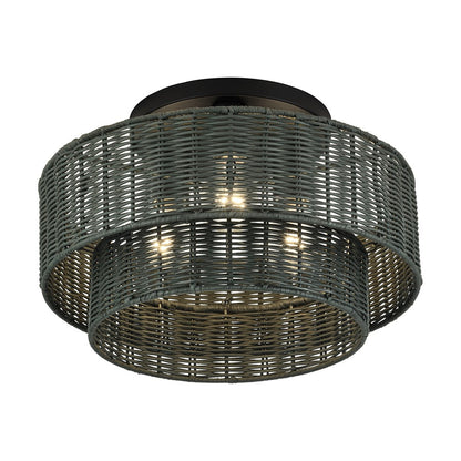 Livex Weavington 3Lt 15" Dia Semi-Flush, Black/Charred Gray