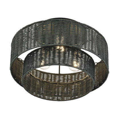 Livex Weavington 3Lt 15" Dia Semi-Flush, Black/Charred Gray