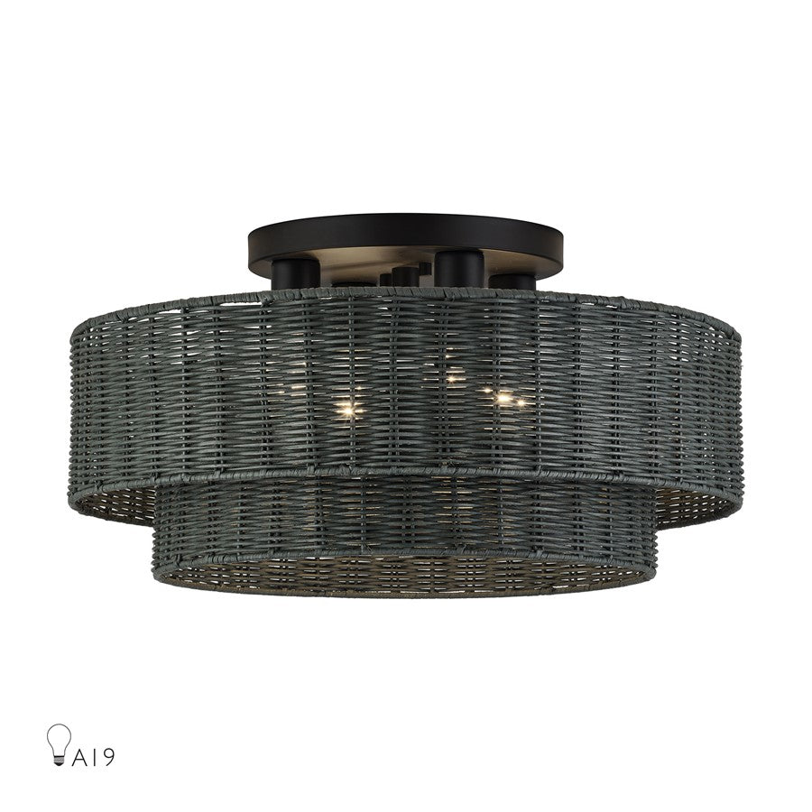 Livex Weavington 4Lt Extra Large Semi-Flush, Black/Charred Gray - 60119-04
